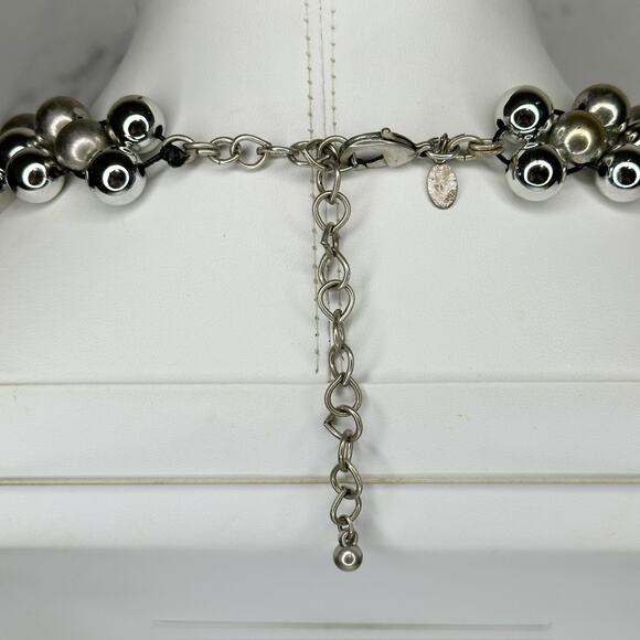 Chico's Chunky Beaded Statement Necklace Silver Tone Mixed Metals ✨ - Picture 3 of 9